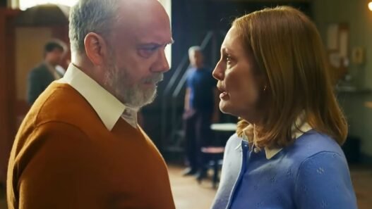 Mona (Julianne Moore) y el director Jerry (Paul Giamatti) frente a frente durante un ensayo